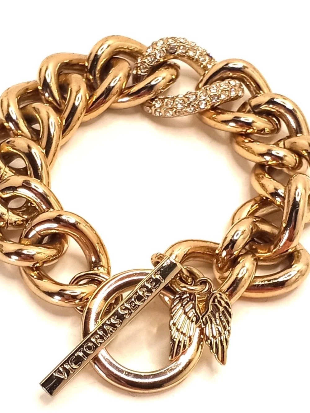 Victoria Secret Gold Tone Curb Chain with CZ Link Toggle Clasp Bracelet
